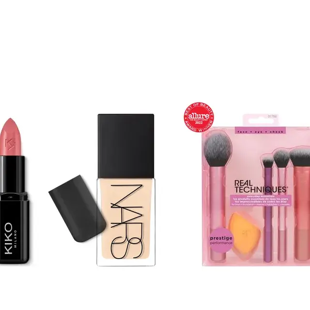NARS foundation, a Kiko Milano lipstick and a Real Techniques brush set
