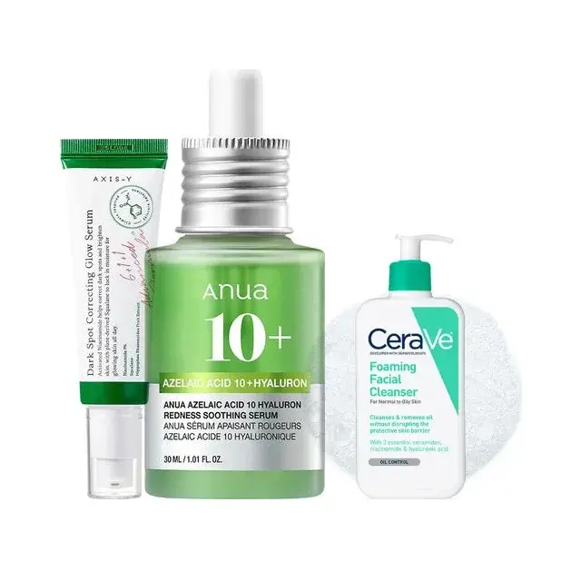 Anua and Axis-Y serums with CeraVe Foaming Facial Cleanser