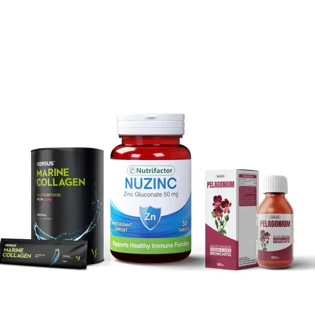 Nutrifactor Nuzinc tablets, VERSUS marine collagen and an ivy leaf cough syrup