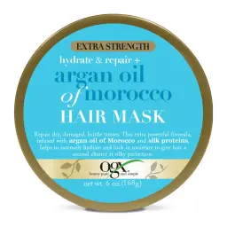 Lid of the OGX Argan Oil of Morocco Hair Mask showing net weight 6 oz (168g)