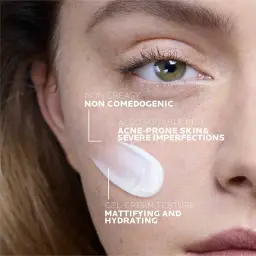 La Roche-Posay Effaclar Duo+M gel-cream texture applied to the cheek