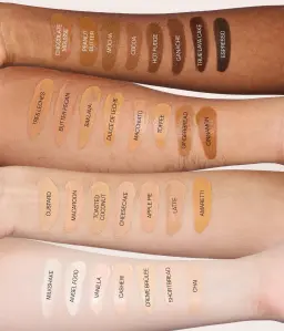 Arm swatches of Huda Beauty Easy Blur Foundation shades