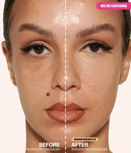 Huda Beauty #FauxFilter Luminous Matte Concealer before and after, no retouching