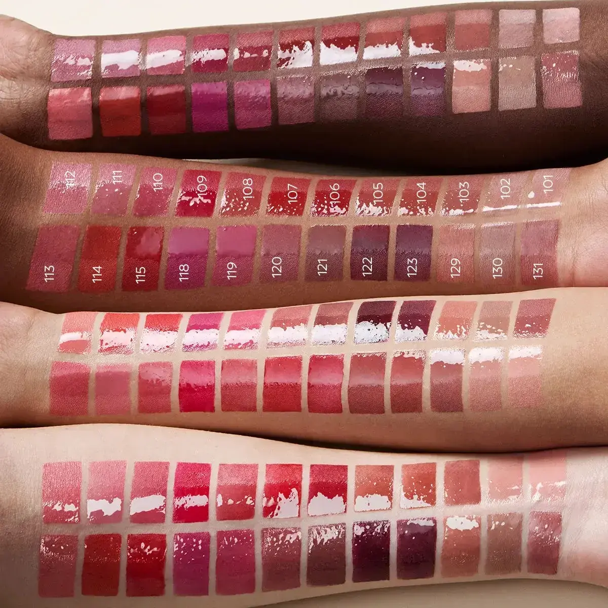 Kiko Milano Unlimited Double Touch shade range swatched on arms
