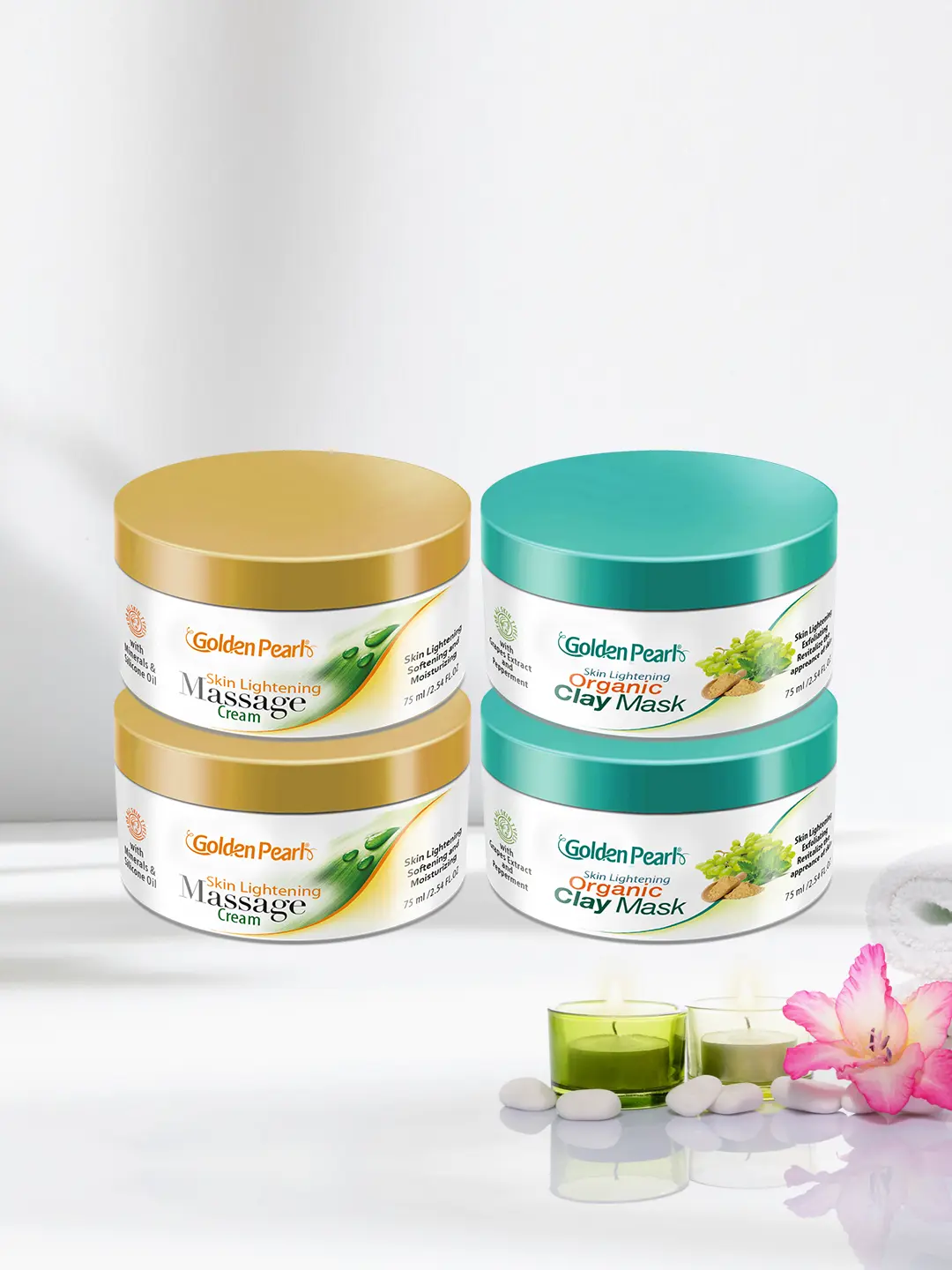 Pack of 4 ( 2 Skin Lightening Organic Clay Mask  & 2 Skin Lightening Massage Cream )